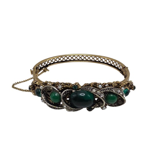 Arthur Pepper Jewelry - Vintage ART Arthur Pepper Emerald & Jade Green Rhinestones Clamper Bracelet